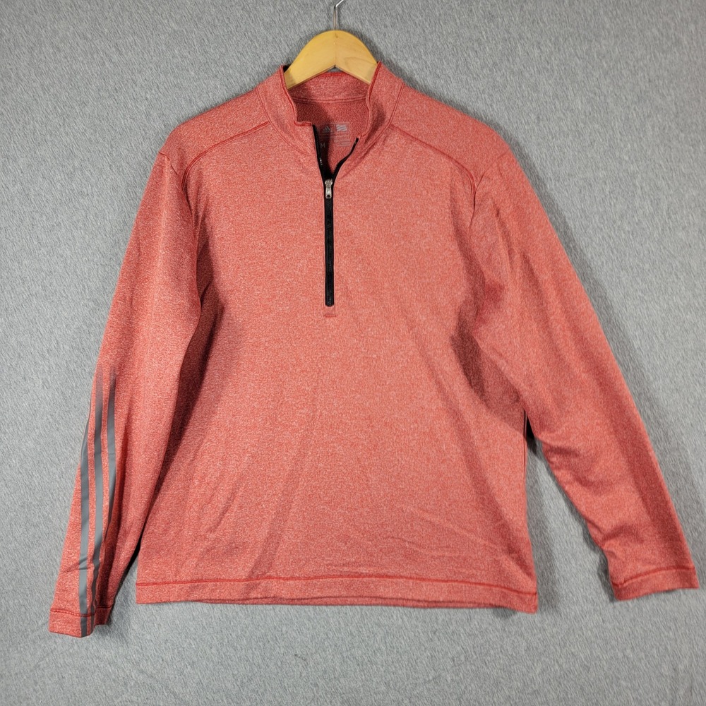 Adidas Golf Quarter Zip Pullover Mens Medium Orange Heathered Fleece Performance